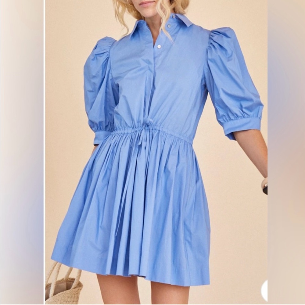 Hunter Bell Sky Blue Mini Dress with Puff Sleeves
